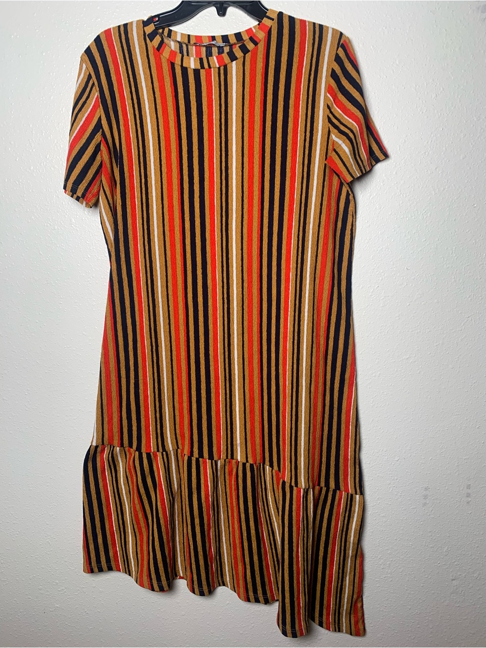 Zara Multicolor Striped Asymmetrical Knit Dress - Black, Tan, Red